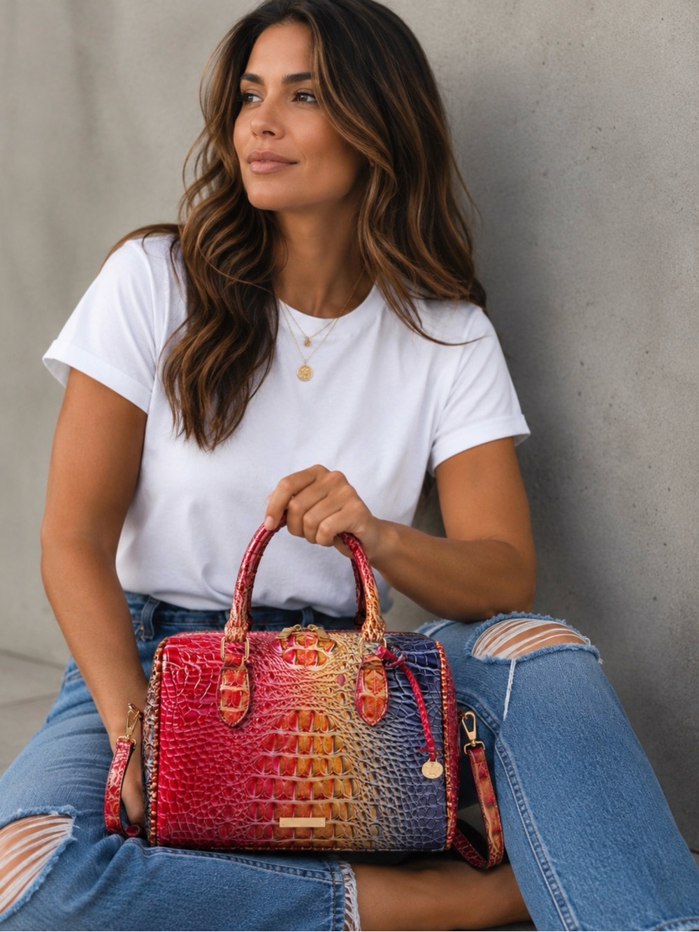 ✨NEW Women’s Gradient Croc 🐊 Satchel Handbag in Red/Gold/Blue